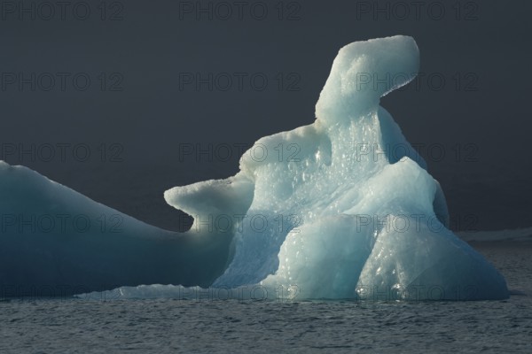 Iceberg forms ice sculpture, Jökulsárlón glacier lagoon or Jökulsarlon, South Iceland, Iceland,