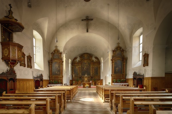 Interior view of the choir, altar, Capuchin Church of St Maximilian, Capuchin Monastery, Merano,