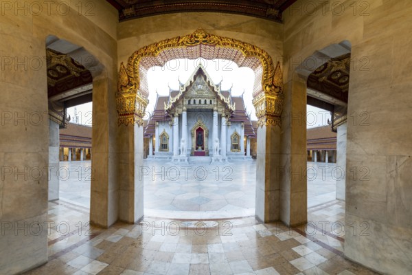 Marble temple, made of Carrara marble, Wat Benchamabopit, back of the Ubosot, temple in the Dusit