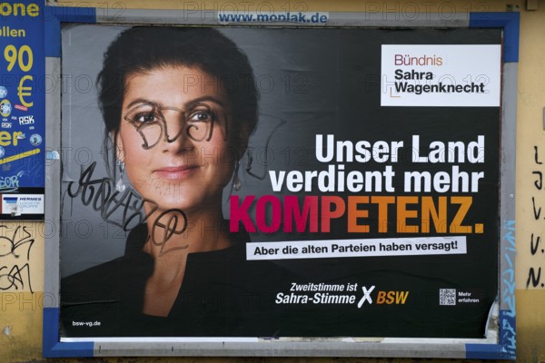 Large poster for the 2025 federal election by BSW with Sahra Wagenknecht, Bochum, Ruhr area, North