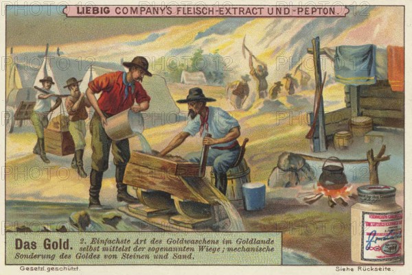 Picture series The gold, gold panning by means of the cradle, mechanical probing of the gold from
