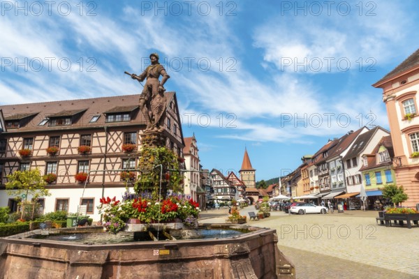 Landscape of the Obertorturm tower on Victor-Kretz-Straße in the old town of Gengenbach in the