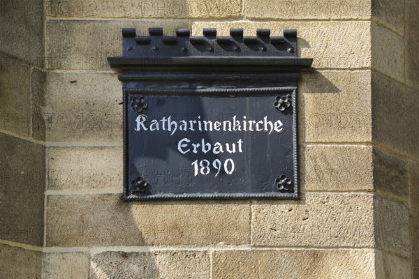 Cemetery Unter den Linden, neo-Gothic Katharinenkirche, sign Katharinenkirche built 1890, writing,