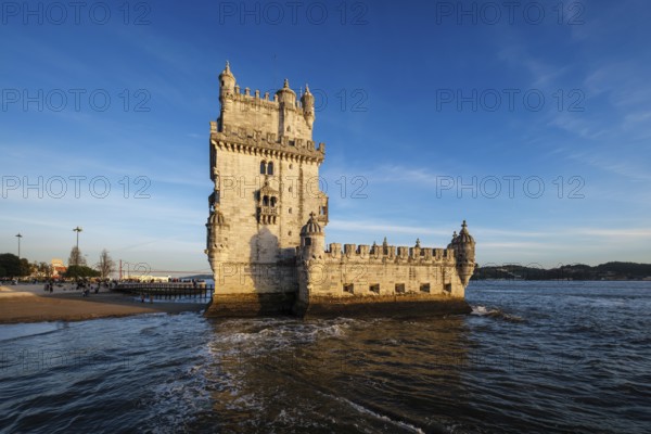 Belem Tower or Tower of St Vincent, famous tourist landmark of Lisboa and tourism attraction, on