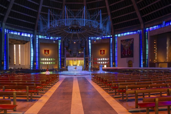 Modern interior of Roman Catholic cathedral church, Metropolitan Cathedral of Christ the King, city