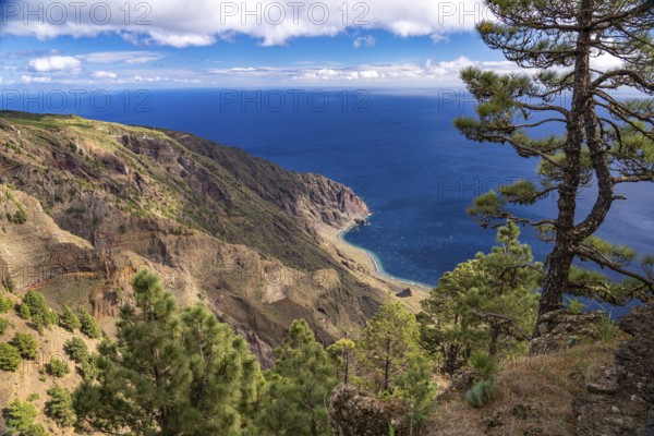 View from the Mirador de Las Playas to the east coast near Las Playas, El Hierro, Canary Islands,
