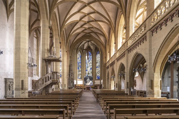 Interior of the Catholic parish church of St John the Baptist in Kitzingen, Lower Franconia,