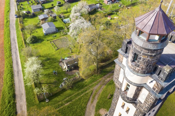 Tower dome of the König-Friedrich-August-Turm, observation tower on the Schillerhöhe with a view of