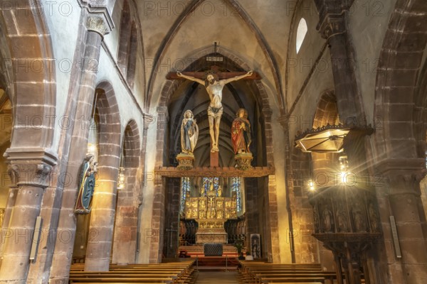 Interior of the Church of the Holy Cross Invention-de-la-Sainte-Croix in Kaysersberg, Alsace,