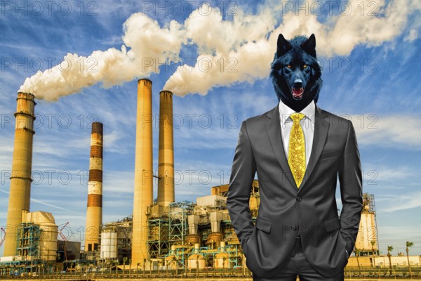 Symbolic image, wolf in a suit, industry, economy critical, exploitation, stress, trade union, pay,