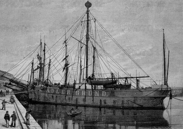 The lightship Adlergrund in the harbour of Swinemünde on the Baltic Sea, 1887, Historical, digital