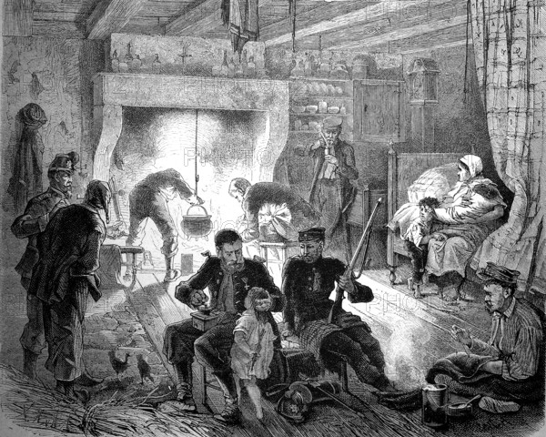 Foray of a field painter at Quartier No. 4 near Metz in France, home of a farmer, illustration from