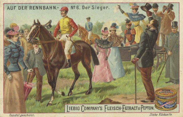 Picture series At the racecourse, The winner, Liebig picture, digitally restored reproduction of a