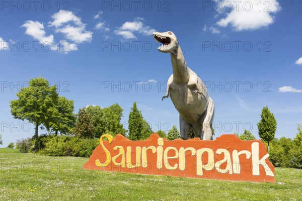 Figure of a dinosaur at the entrance to the amusement park, Saurierpark Kleinwelka, Bautzen,