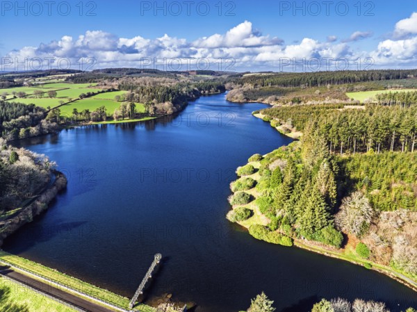 Farms and Forest over Kennick Reservoir from a drone, South West Lakes Trust, Dartmoor National
