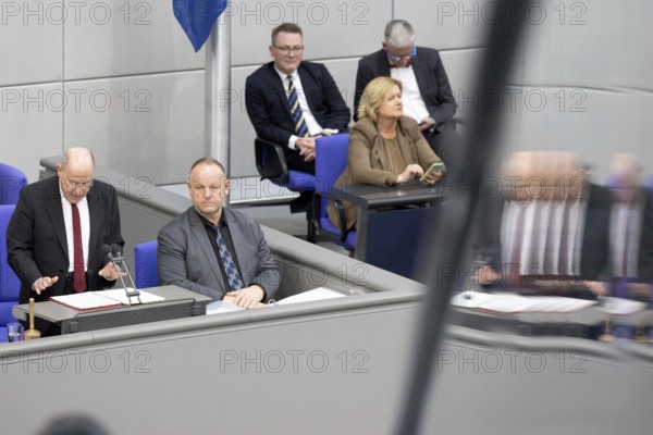 Berlin, Germany - 25 March 2025: Old-age president Gregor Gysi speaks during the constituent