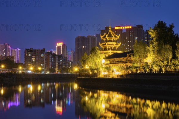 Wangjiang Pavilion Park (Wangjianglou Park) view over Jinjiang River, Chengdu, Sichuan, China