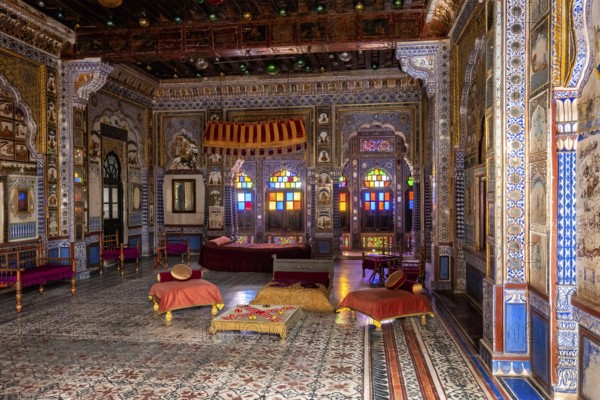 Takhat Vilas (Maharaja Takhat Singh's Chamber) decorated room in Mehrangarh fort. Jodhpur,