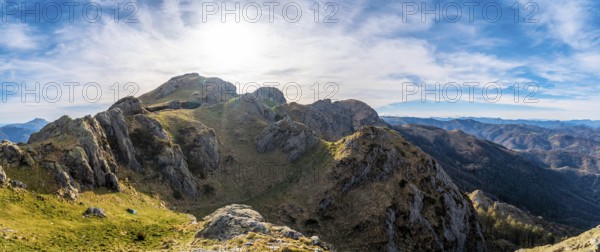 Panoramic view of the top of the Aiako Harria or Peñas de Aya mountain in the town of Oiartzun,