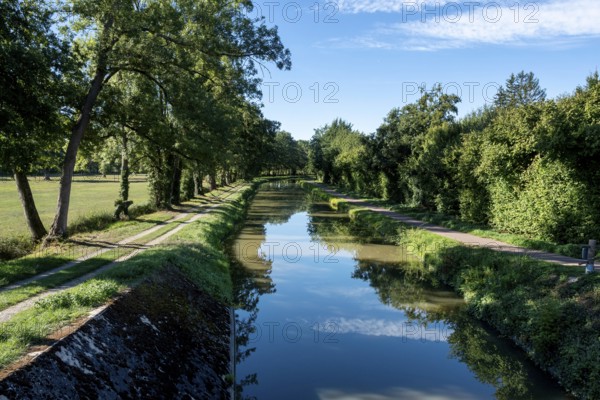 Audes-Reugny village. The Canal du Berry was declassified in 1955. Allier department. Auvergne
