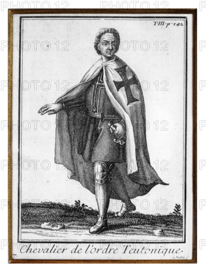 Etching showing Teutonic Knight from the 18th century of the Teutonic Order, Catholic religious