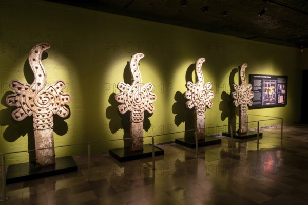 Monumental decorated battlements archaeological site and museum of Templo Mayor, Mexico City,