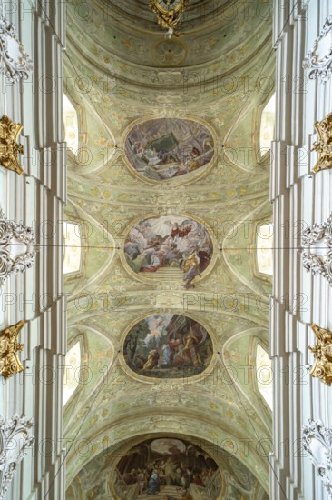 Ceiling frescoes in the baroque parish church Mariahilfer Kirche in Vienna, Austria, Europe
