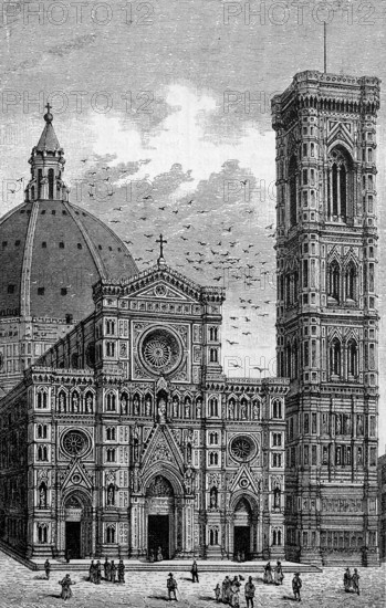 The Duomo of Florence, Tuscany, Italy, in 1880, Historical, digital reproduction of an original