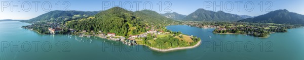 Panorama, Ferry on the lake, Rottach-Egern and Wallberg, Tegernsee, Aerial view, Tegernsee,