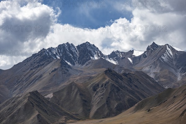 Picturesque mountain landscape with white mountain peaks, Tian Shan Mountains, Issyk-Kul,