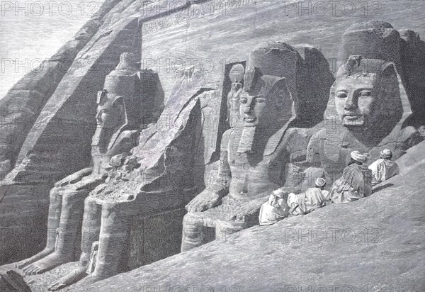 Facade of the Nubian temple of Abu Simbel around 1900, Egypt, reproduction of an original, around