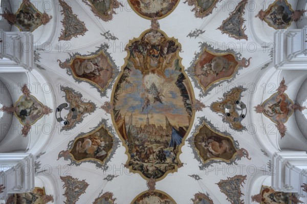 Ceiling fresco in Heilig Kreuz Minster built around 1400, Rottweil, Baden-Württemberg, Germany,