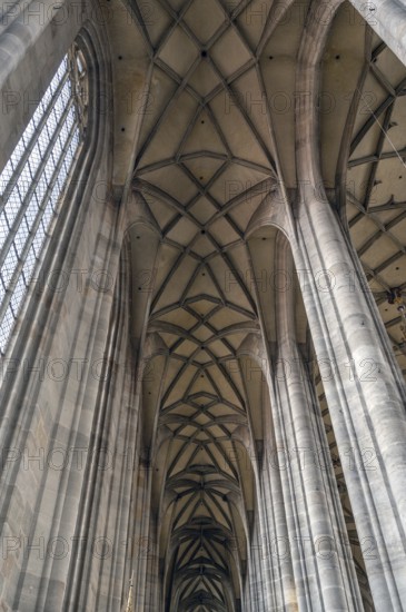 Reticulated vaulting in the side aisle of the late Gothic hall church of St George, Dinkelsbühl,