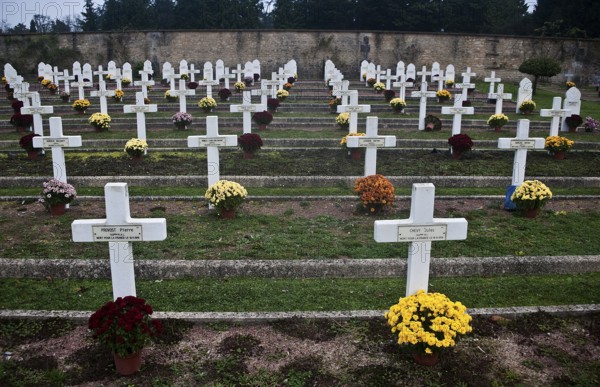 Military cemetery at the time of the Day of the dead. Tombs of french soldiers who died during the