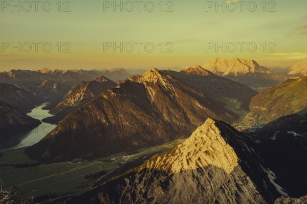 Thaneller summit at sunset in the Lechtal valley in Tyrol with a wonderful view of the surrounding