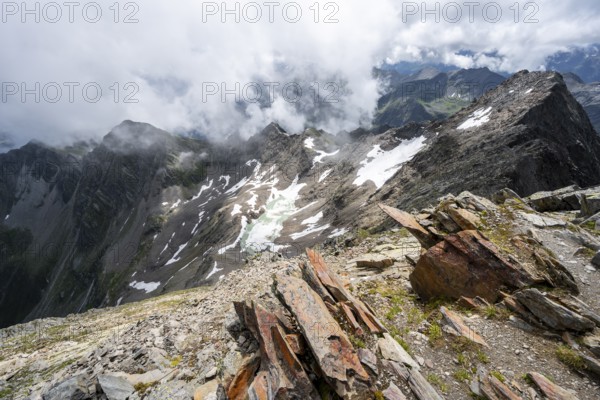 Cloudy mountain landscape at the summit of Lasörling, view to Berger Kees and mountain peak