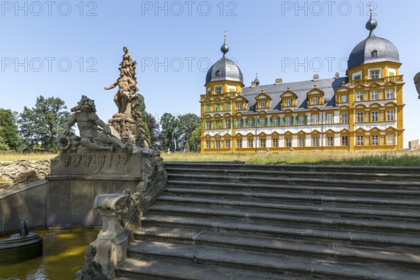 Park side of the castle and staircase at the cascade with Hercules group by Ferdinand Tietz, castle
