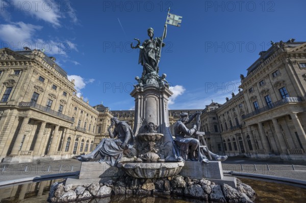 New Baroque Frankonia Fountain on the Residenzplatz in Würzburg. Created in 1894 by the architect