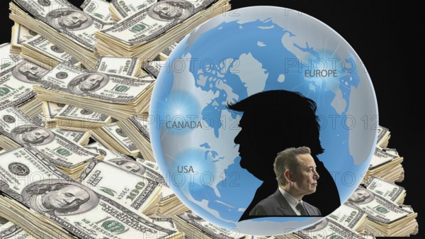 Symbolic image, Trump and Musk world division, Trump and Musk circling around each other, delusion