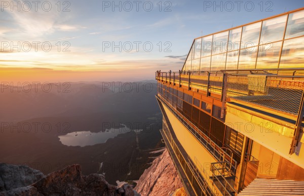 Modern mountain station of the Bavarian Zugspitze railway at the summit of the Zugspitze, view of