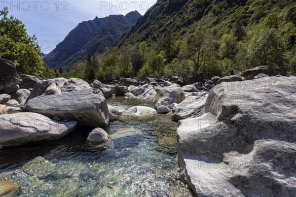 Rocks in the Verzasca River between Lavertezzo and Brione, Verzasca Valley, Valle Verzasca, Canton