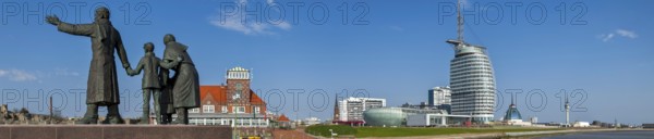 Emigrants' memorial with harbour view Panorama Bremerhaven Germany