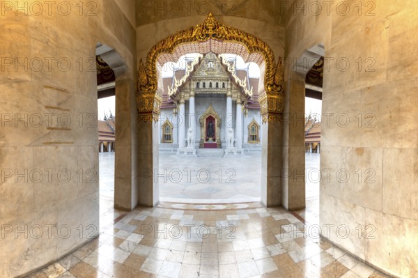 Marble temple, made of Carrara marble, Wat Benchamabopit, back of the Ubosot, temple in the Dusit