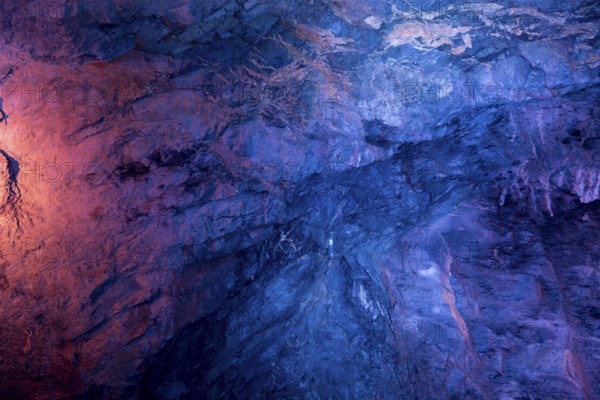 The Tamina Gorge and the Tamina River illuminated in colour at night, Altes Bad Pfäfers, St.