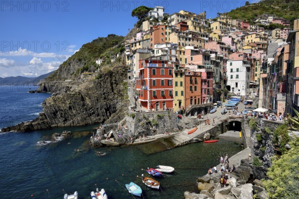 Fishing village of Riomaggiore, village view, Cinque Terre, province of La Spezia, Liguria, Italy,