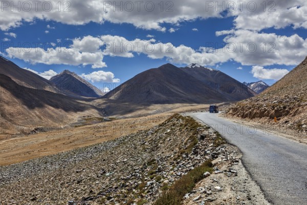 Road in Himalayas near Kardung La pass. Ladakh, India, Asia