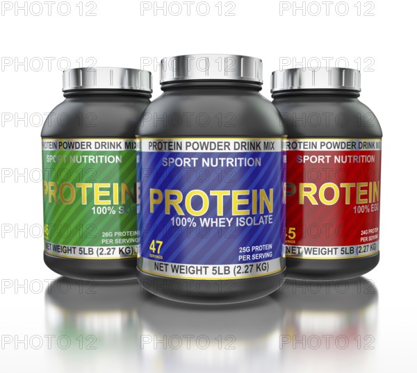 Sport nutrition, bodybuilding supplements, sport diet concept, whey isolate, soy and egg protein