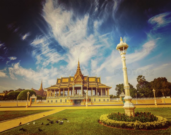 Vintage retro effect filtered hipster style image of Royal Palace complex, Phnom Penh, Cambodia,