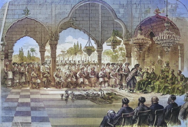 Reception of the Governor General of India by the Rajah of Lucknow, Lakhnau, in 1868, India,