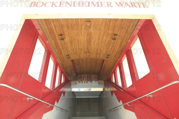 Entrance stairs to Bockenheimer Warte underground station, Bockenheim, Main, Frankfurt, Hesse,